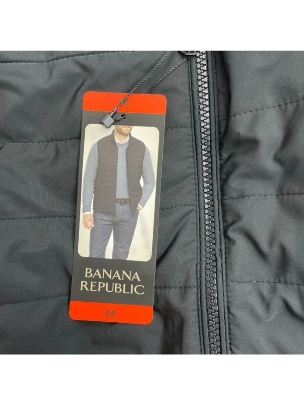 Banana Republic Men's M Quilted Zip-Up Vest Black Polyester-Cotton Blend M0947